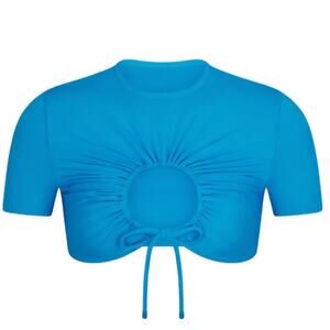 SKIMS Recycled Swim Ruched T-Shirt Bikini Top 4X Turquoise Blue Crop Tie 26-28